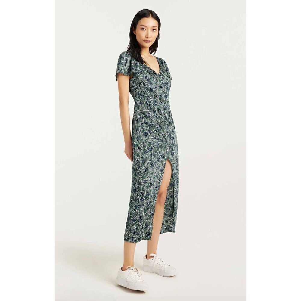 Cinq a Sept Kacydie Geometric Faux Wrap Midi Dress Dark Emerald Multi Womens 6